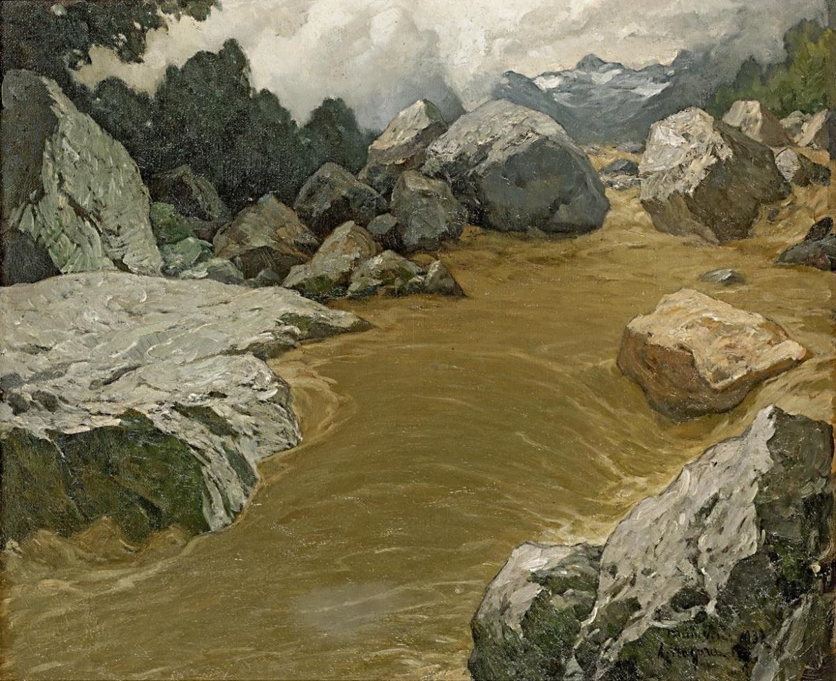 Artwork by Albert Stagura, STAGURA, ALBERT, 1866 Dresden - 1947 Gstadt am Chiemsee, Stromschnellen, Made of Öl auf Leinwand.