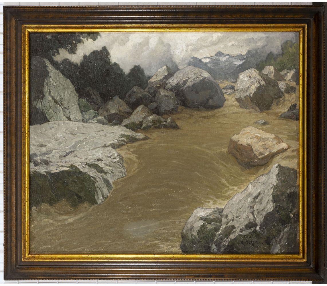 Artwork by Albert Stagura, STAGURA, ALBERT, 1866 Dresden - 1947 Gstadt am Chiemsee, Stromschnellen, Made of Öl auf Leinwand.