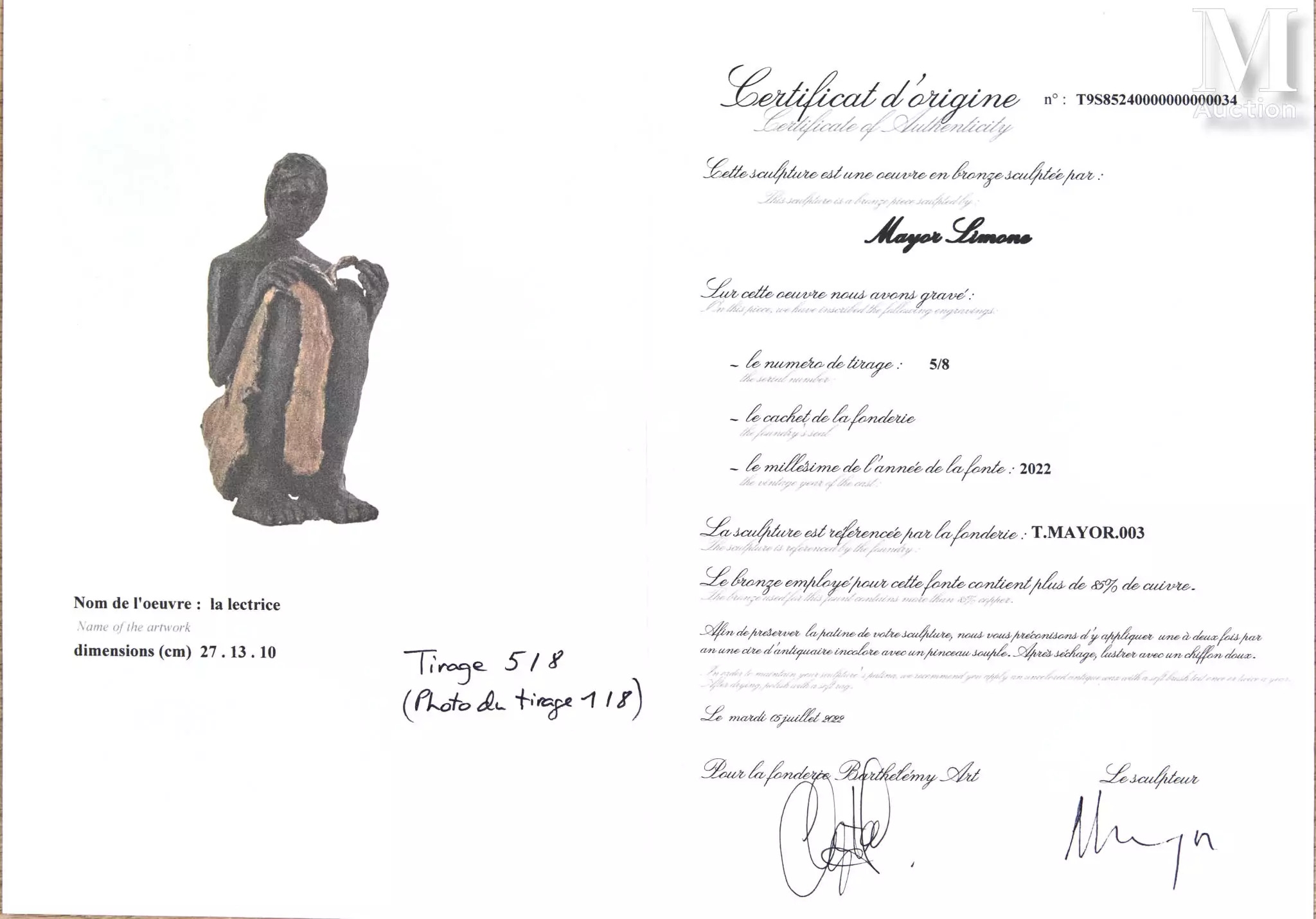 Artwork by Simone Mayor, La lectrice, Made of Bronze