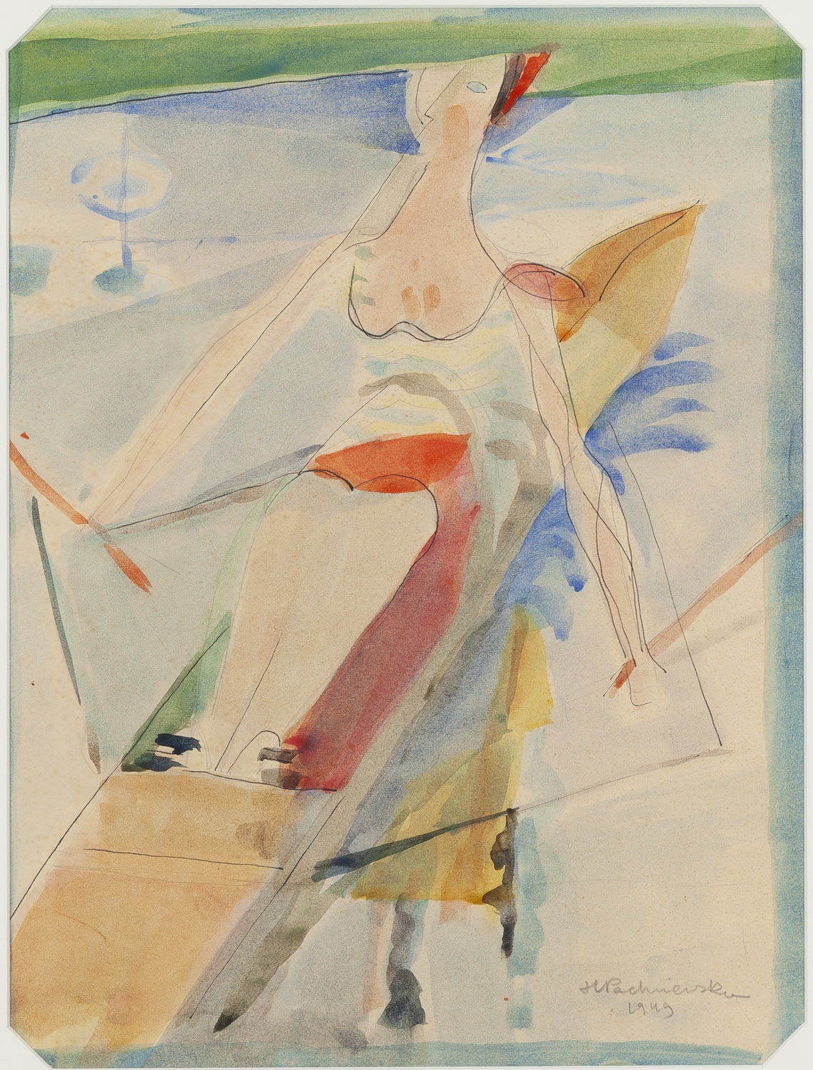 Artwork by Hanna Pachniewska-Betley, Rowing Woman, Made of Watercolour, Ink/Paper