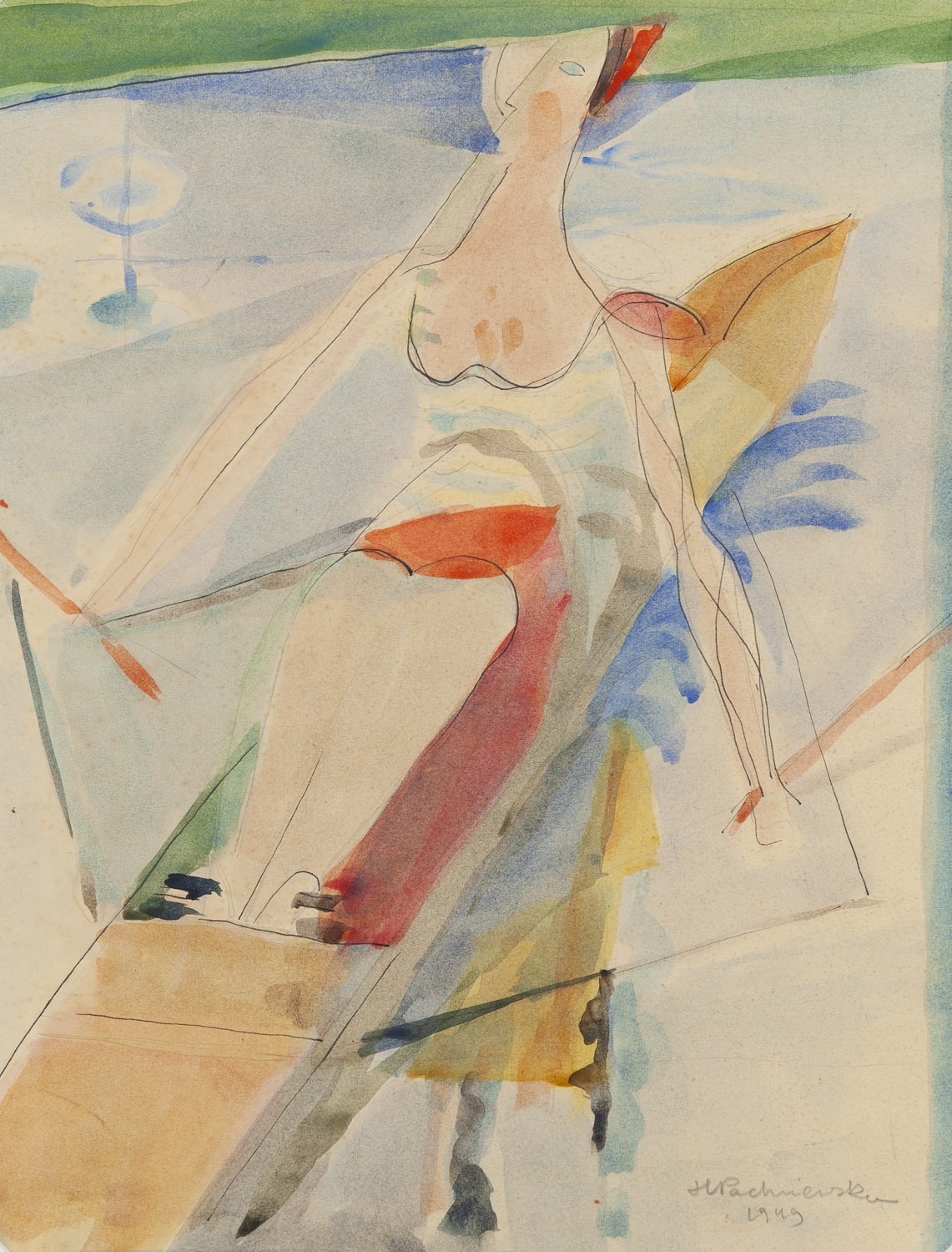 Artwork by Hanna Pachniewska-Betley, Rowing Woman, Made of Watercolour, Ink/Paper