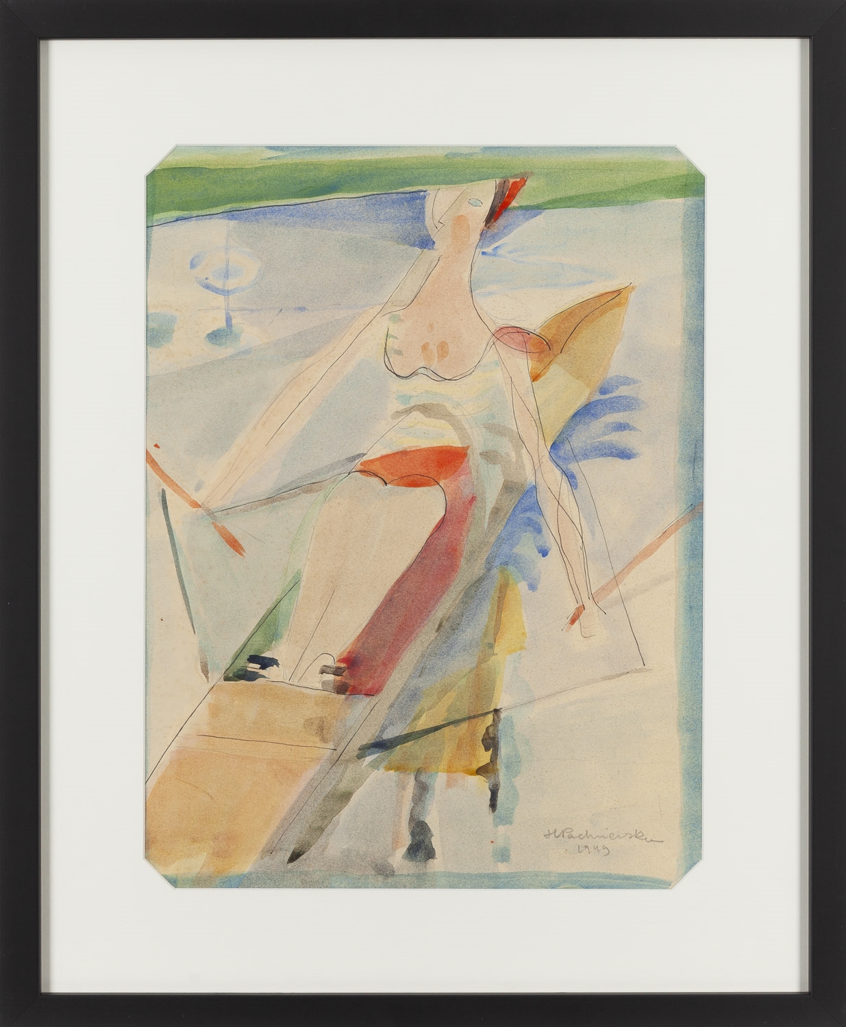 Artwork by Hanna Pachniewska-Betley, Rowing Woman, Made of Watercolour, Ink/Paper