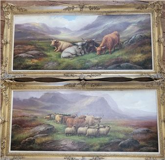 A pair of Highland cattle scenes - John W.‏ Morris