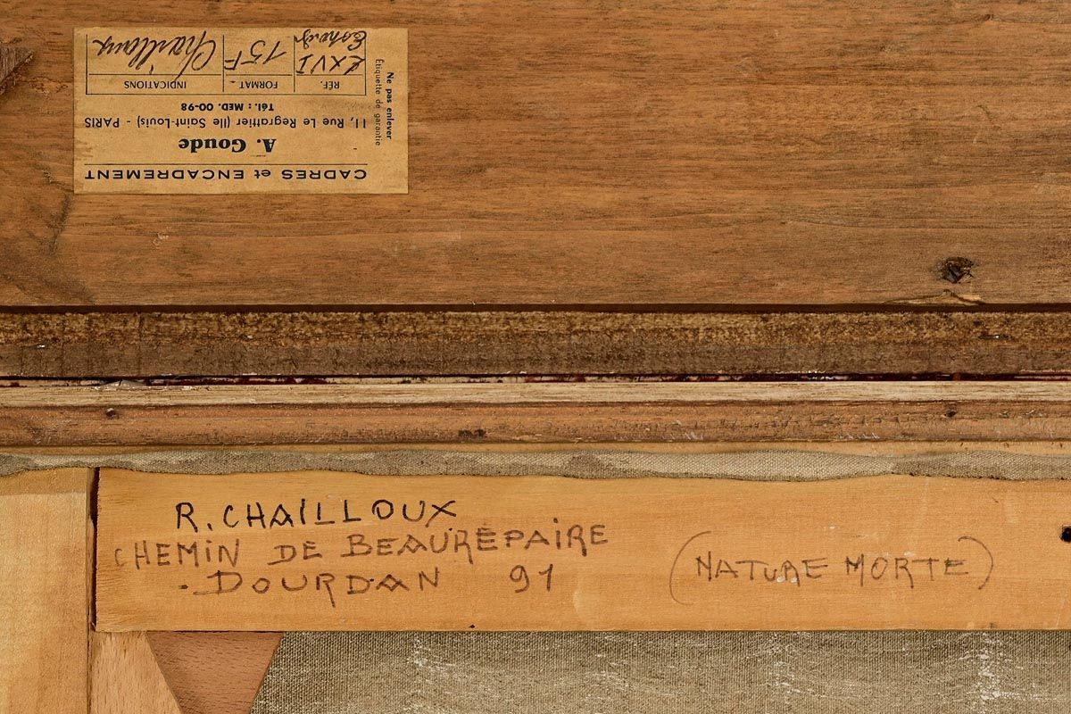 Artwork by Robert Chailloux, Still Life - Pewter Jug of Thistles with Bread, Made of Oil On Canvas