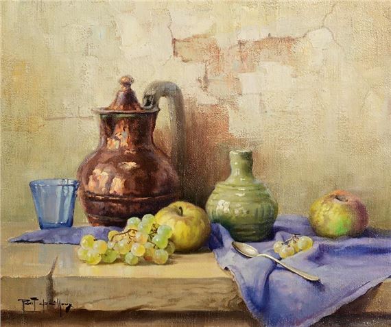 Copper Jug, Fruit and Pottery