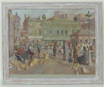 busy market scene - Evelyn Dunbar