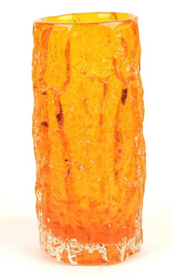 WHITEFRIARS 'BARK' CYLINDRICAL GLASS VASE by Geoffrey Baxter
