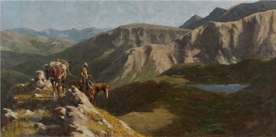 Jim Rey | Cowboy with pack horse in canyon (1983) | MutualArt