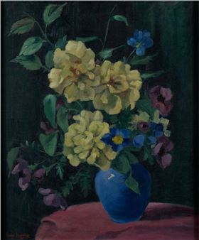 Tabletop still life with flowers in a blue vase - Tunis Ponsen