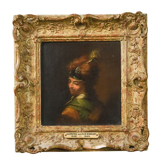 Study of a figure in feathered hat - Rembrandt van Rijn