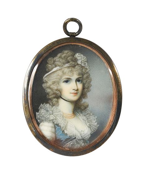 George Engleheart | Portrait miniature of a lady in white dress with ...