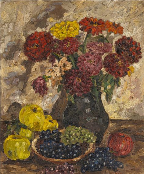 Still life with flowers and fruit by Sepp Vees, 1946