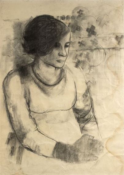 Portraits of women; Portrait of a young girl Suite of four charcoal drawings