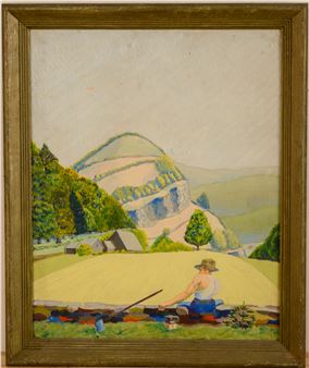 Mid Century Painting of a Farm Hand - L.w. Waters