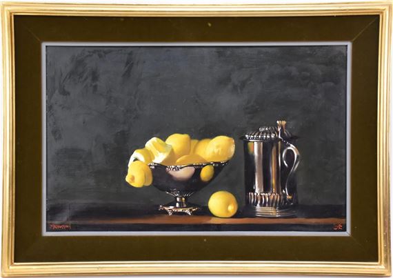 Still Life Lemons with a Bowl and Pitcher by M.W. Huggins