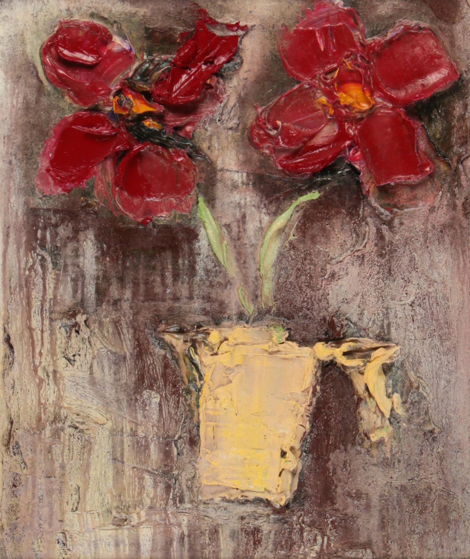 Colin Flack | RED FLOWERS IN A YELLOW VASE | MutualArt