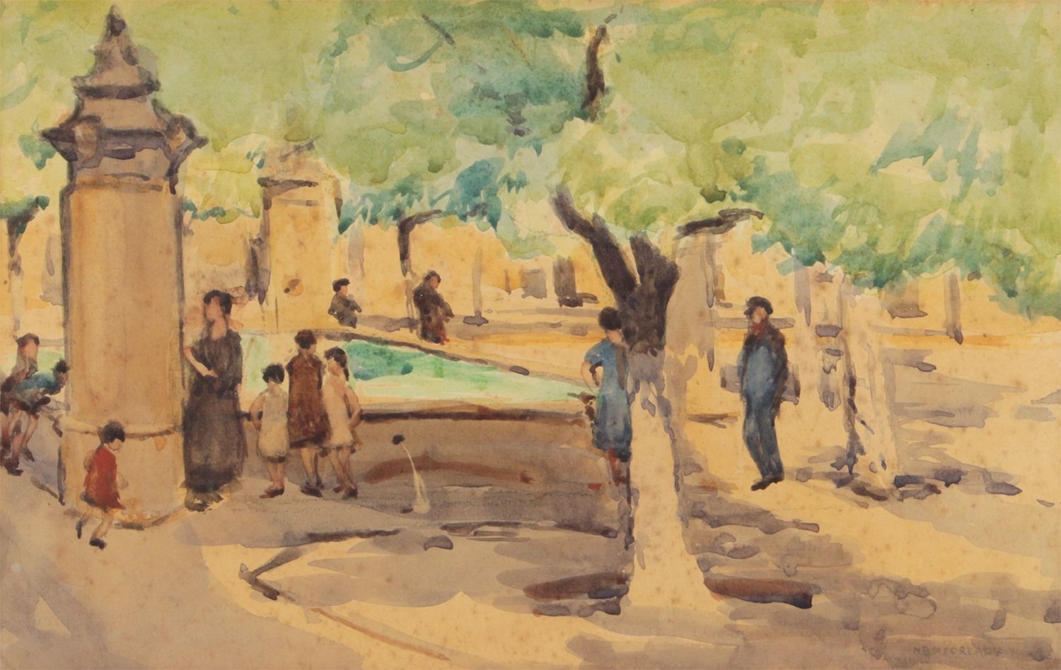 Artwork by Ellen Brown Workman Mccready, A SQUARE IN FRANCE, Made of Watercolour Drawing