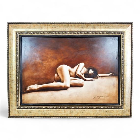 BEAUTIFUL LARGE GILT FRAMED OIL PAINTING OF A NUDE WOMAN LAYING DOWN SIGNED BY JOYCE
