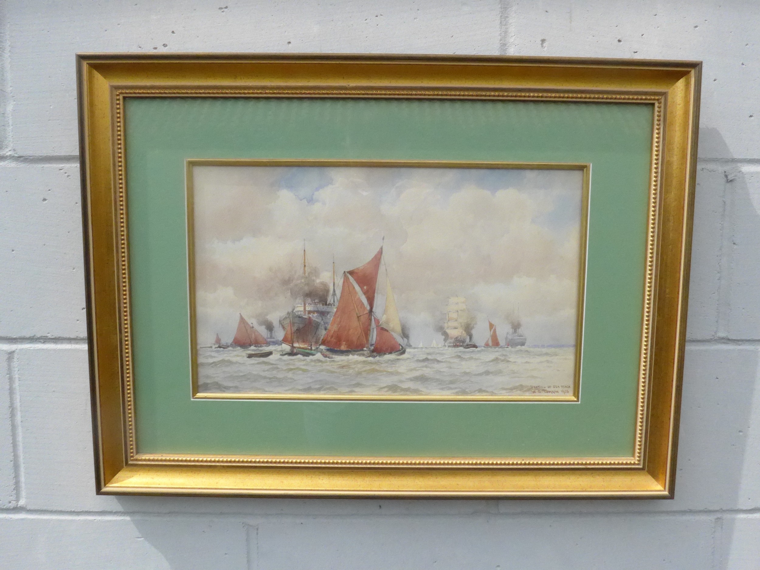 Artwork by William Stephen Tomkin, Beating up sea reach, Made of Watercolour