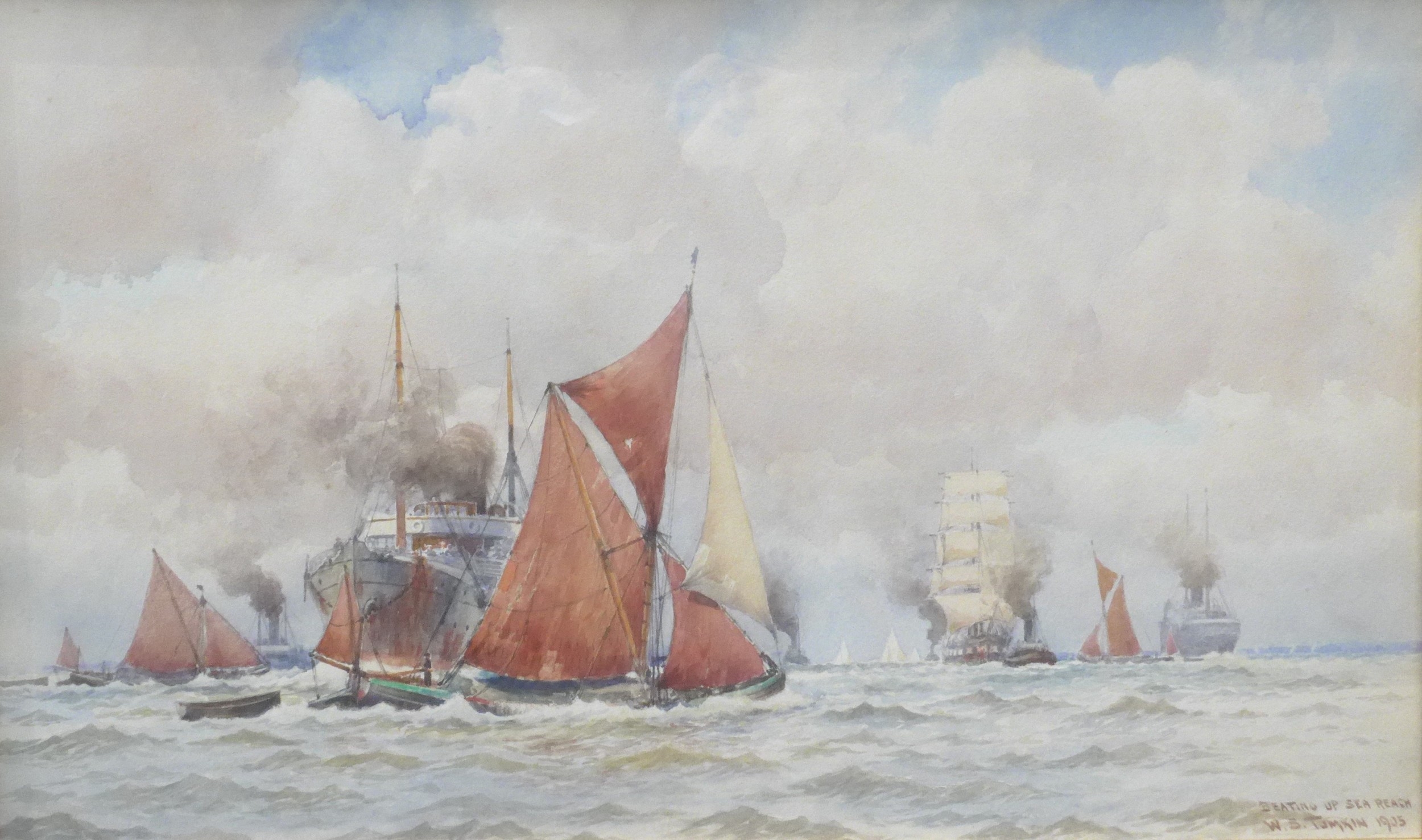 Artwork by William Stephen Tomkin, Beating up sea reach, Made of Watercolour