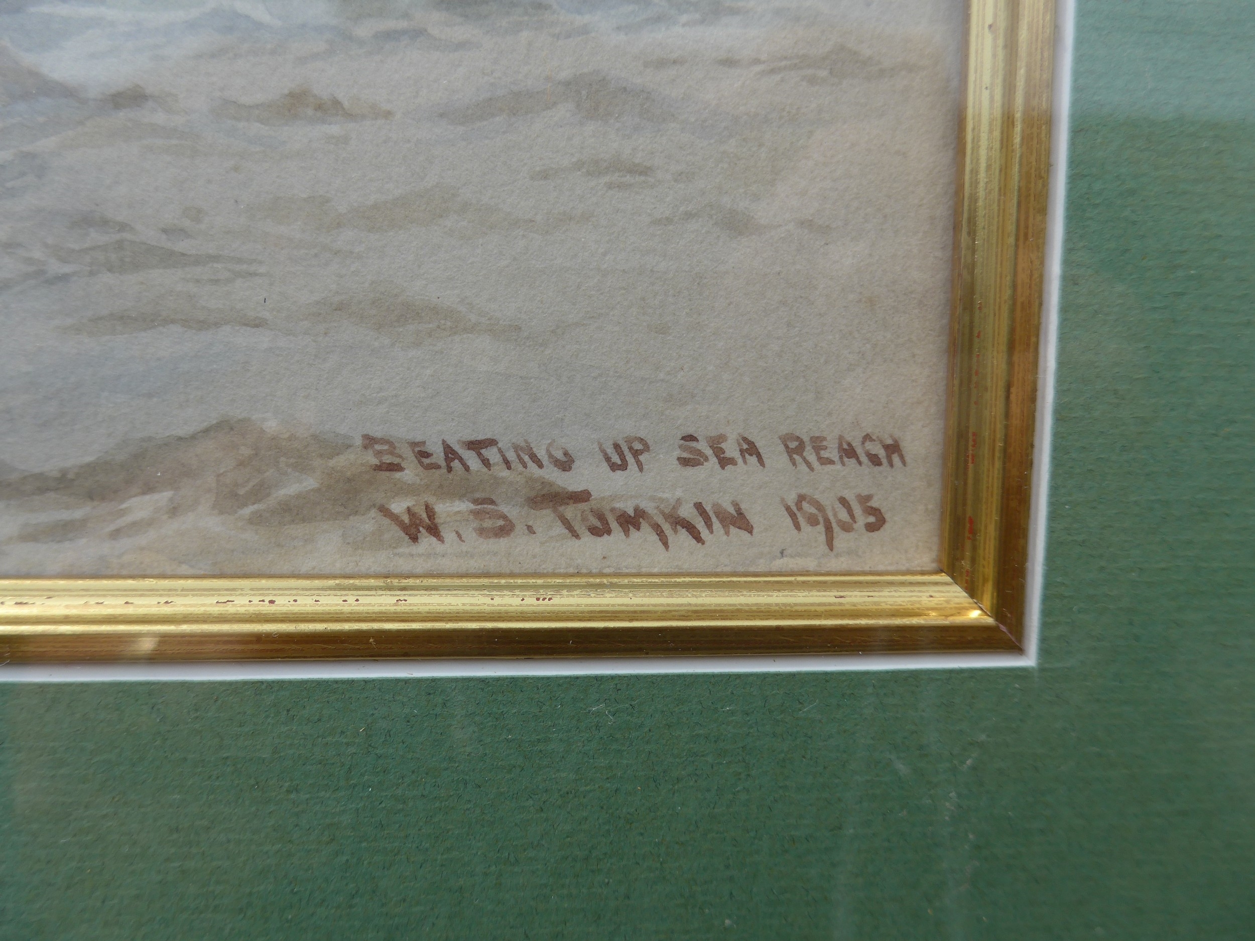Artwork by William Stephen Tomkin, Beating up sea reach, Made of Watercolour