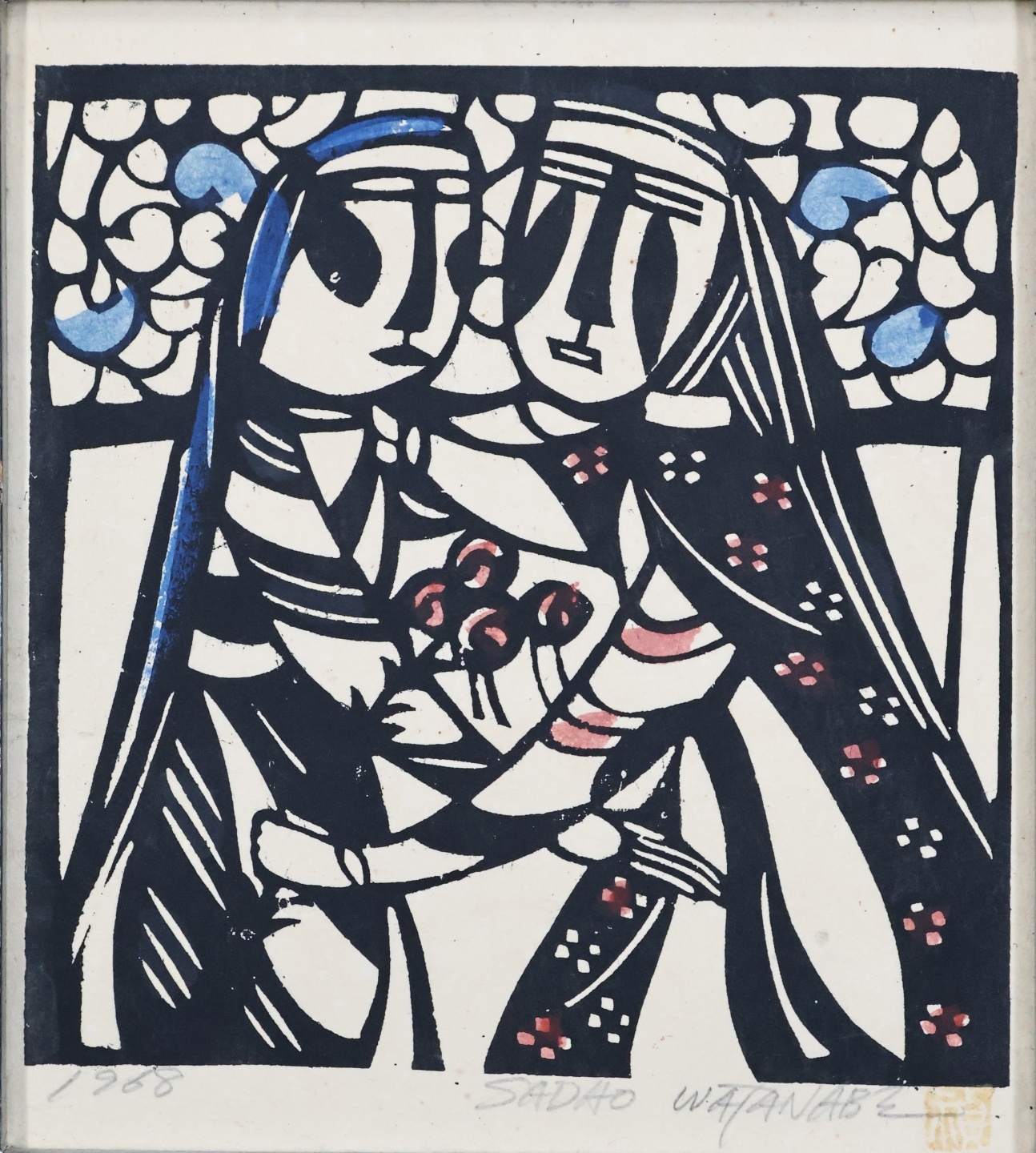 ★Ｒ．ＷＡＴＡＮＡＢＥ作　絵画★ HUGE Orig Japanese Woodblock Print Sadao Watanabe Three