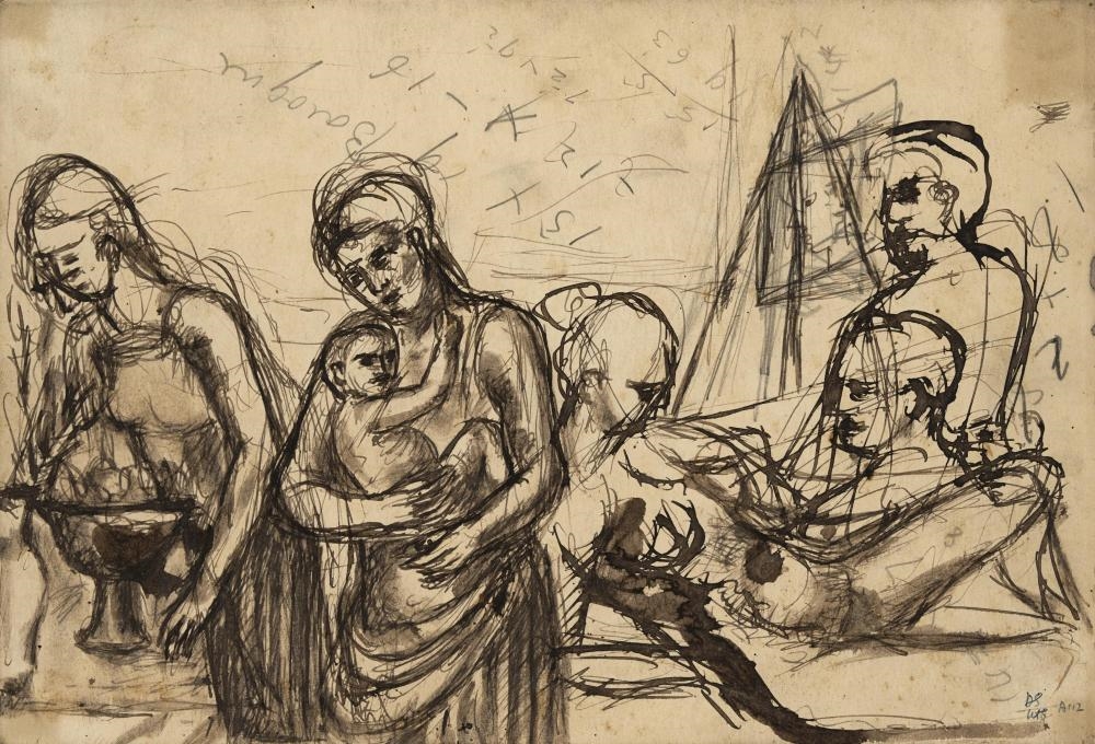 Artwork by David Strachan, Figure Studies, Made of Ink And Pencil On Paper