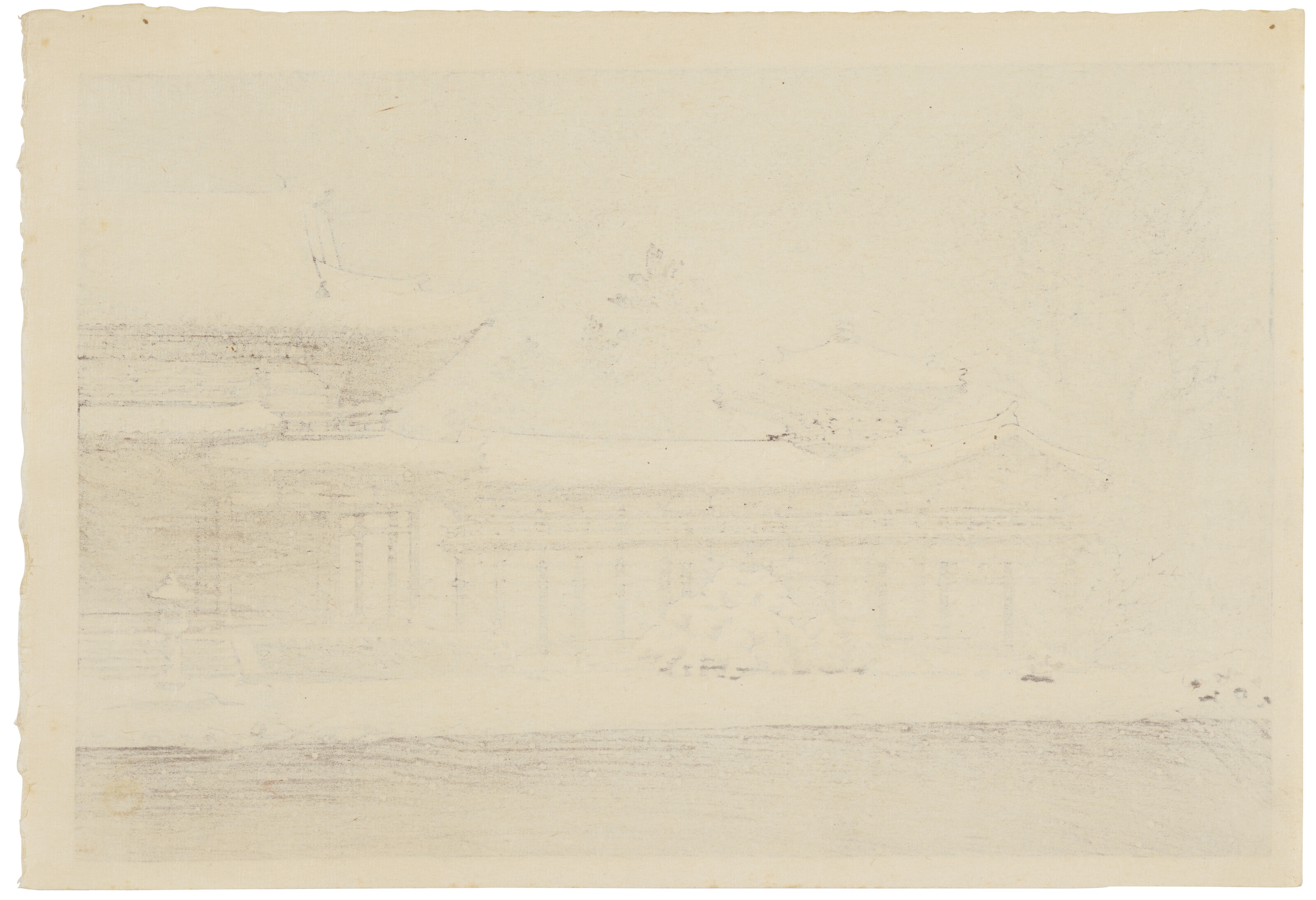 Artwork by Hasui Kawase, Hoodo no bosetsu (Evening snow at Phoenix Hall), Made of Woodblock print