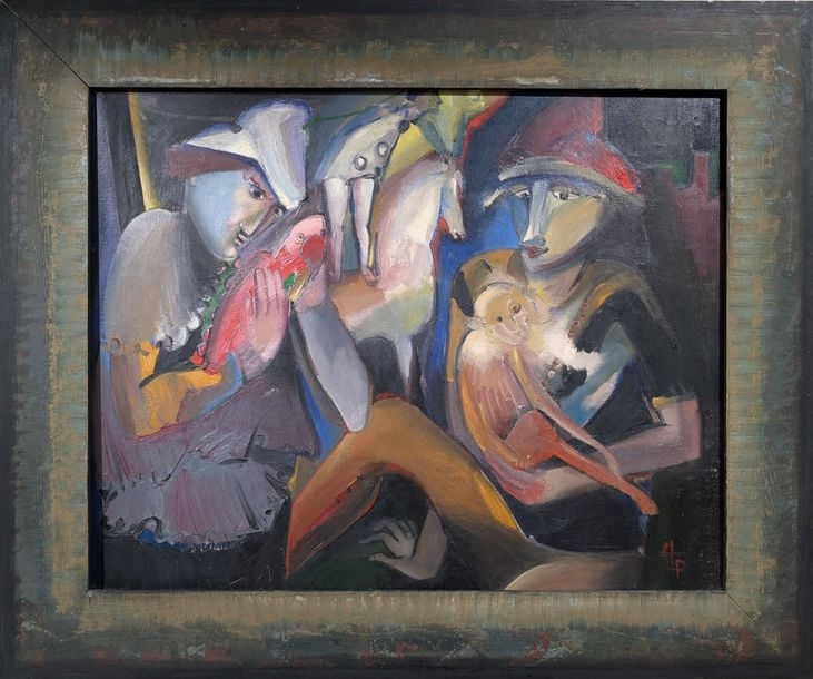 Artwork by Philippe Stoll, Children and exotic animals, Made of Oil On Canvas