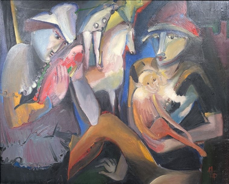 Artwork by Philippe Stoll, Children and exotic animals, Made of Oil On Canvas