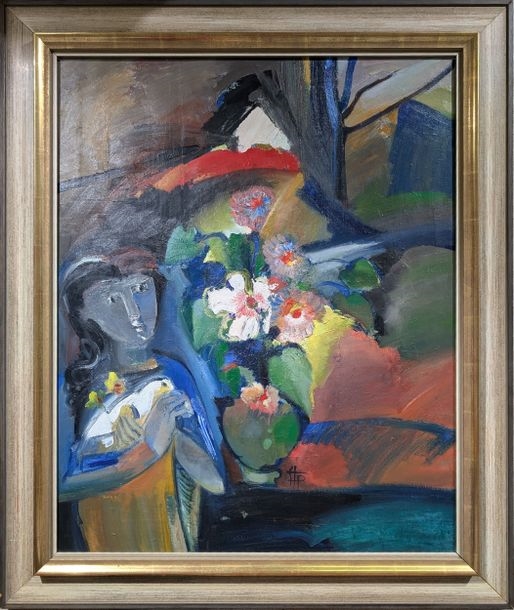 Artwork by Philippe Stoll, Woman and bouquet, Made of Oil On Canvas
