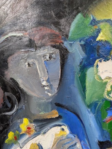 Artwork by Philippe Stoll, Woman and bouquet, Made of Oil On Canvas