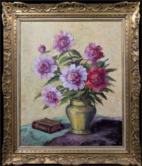 Bouquet de pivoines et livre by Albert Thomas Mockridge