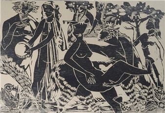 Bacchanalia Woodcut - Philippe Stoll