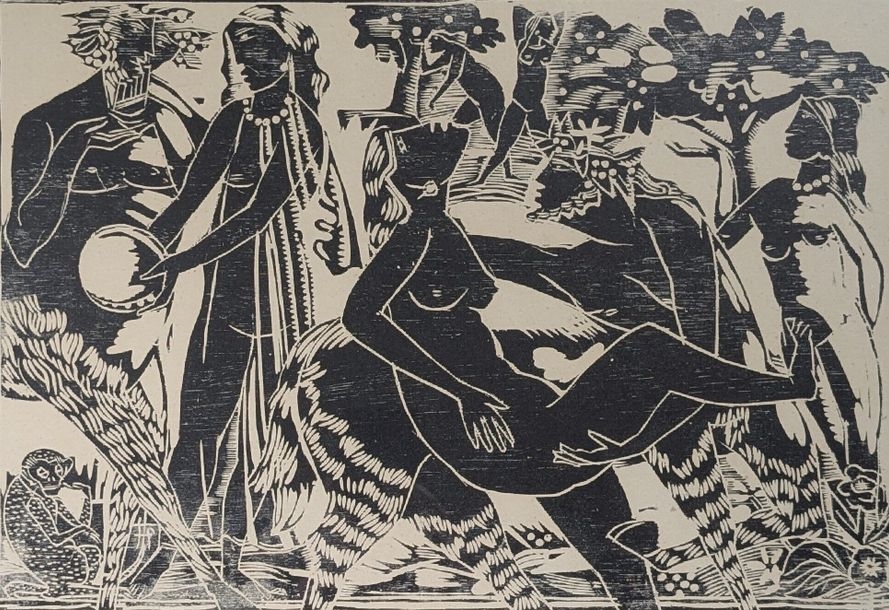Artwork by Philippe Stoll, Bacchanalia Woodcut, Made of Woodcut