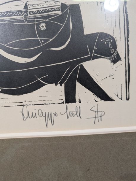 Artwork by Philippe Stoll, Woman with sofa, Made of Woodcut