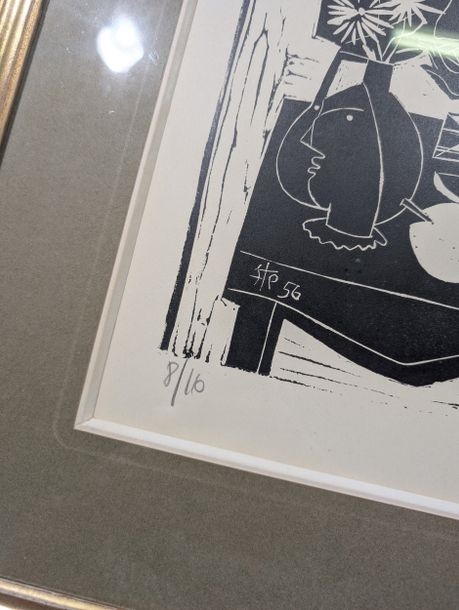 Artwork by Philippe Stoll, Woman with sofa, Made of Woodcut