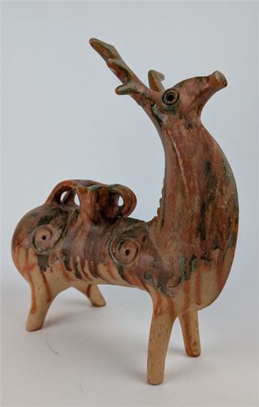 Stag Partially glazed terra cotta subject, can be used as a candle-holder