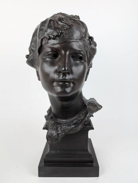 Artwork by Désiré Ringel d'Illzach, Bust of a lady with a pearled hairstyle, Made of Bronze