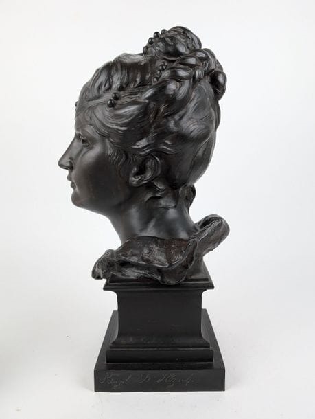 Artwork by Désiré Ringel d'Illzach, Bust of a lady with a pearled hairstyle, Made of Bronze