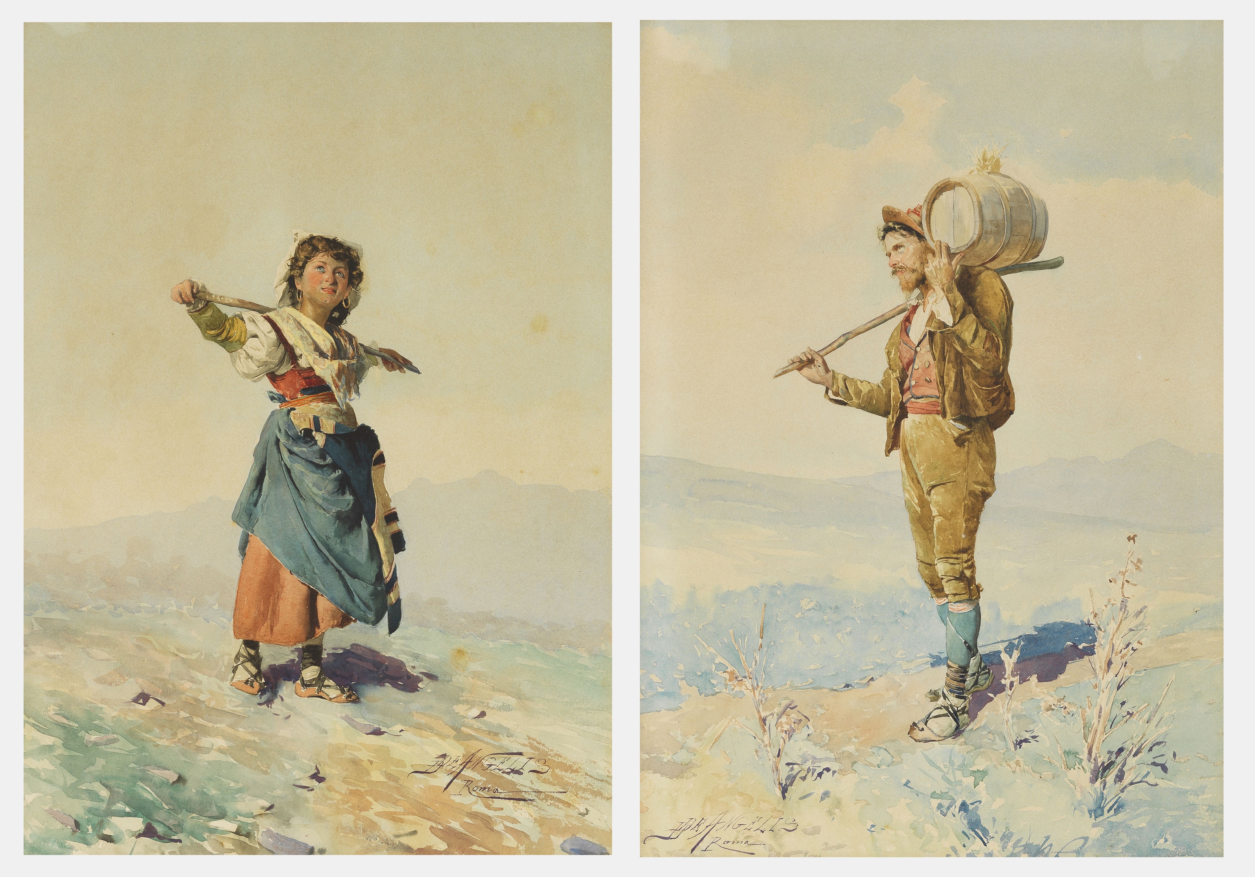 Artwork by Domenico de Angelis, Couple de paysans du Latium, Made of watercolors on paper