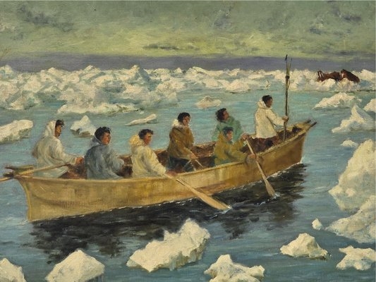 Harvey B. Goodale | Original Oil Painting of Walrus Hunters (Circa 1978 ...
