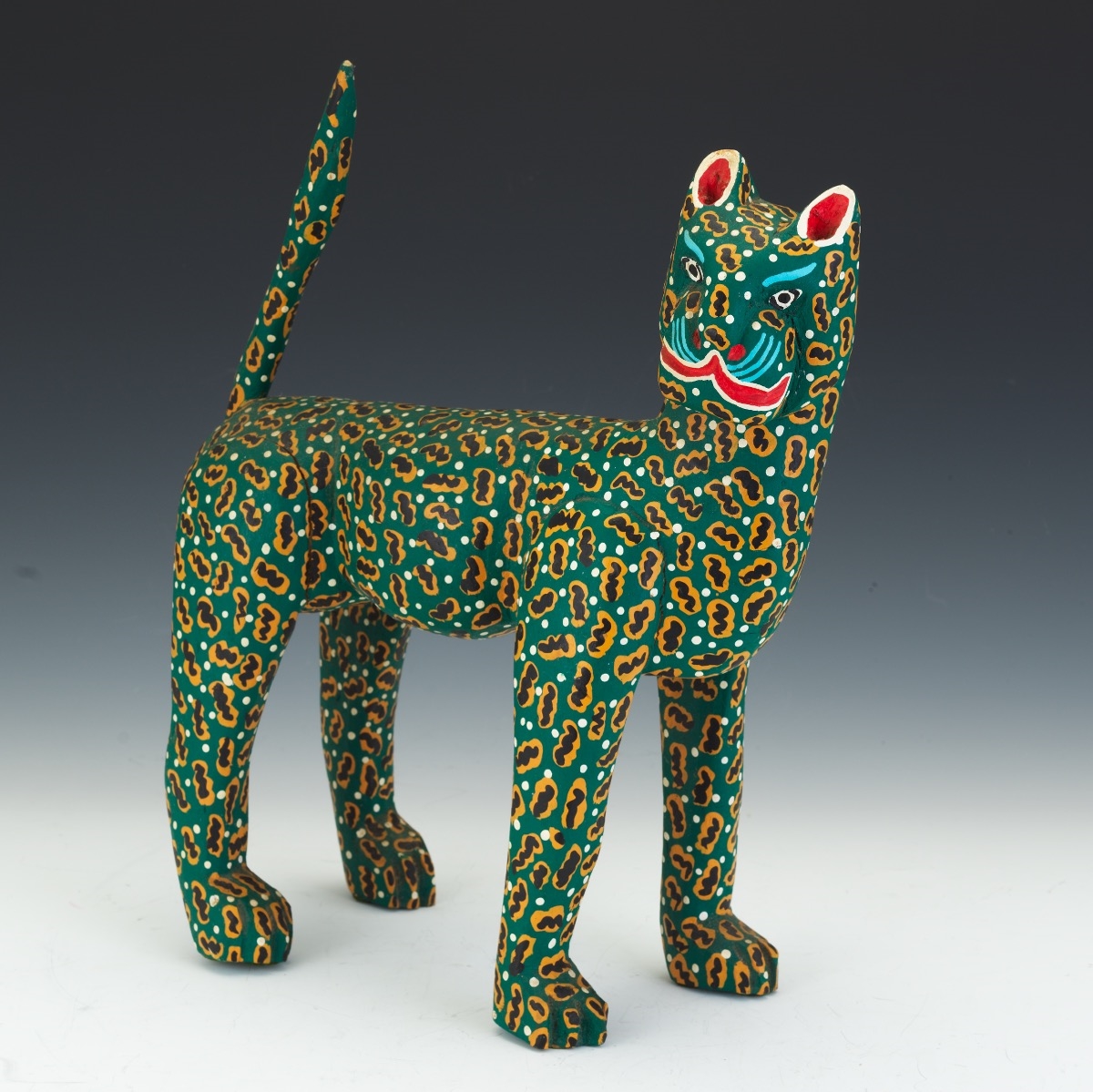 Artwork by Margarito Melchor, Mexican Folk Art Painted Wood Jaguar Sculpture, Made of Wood