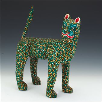 Mexican Folk Art Painted Wood Jaguar Sculpture - Margarito Melchor