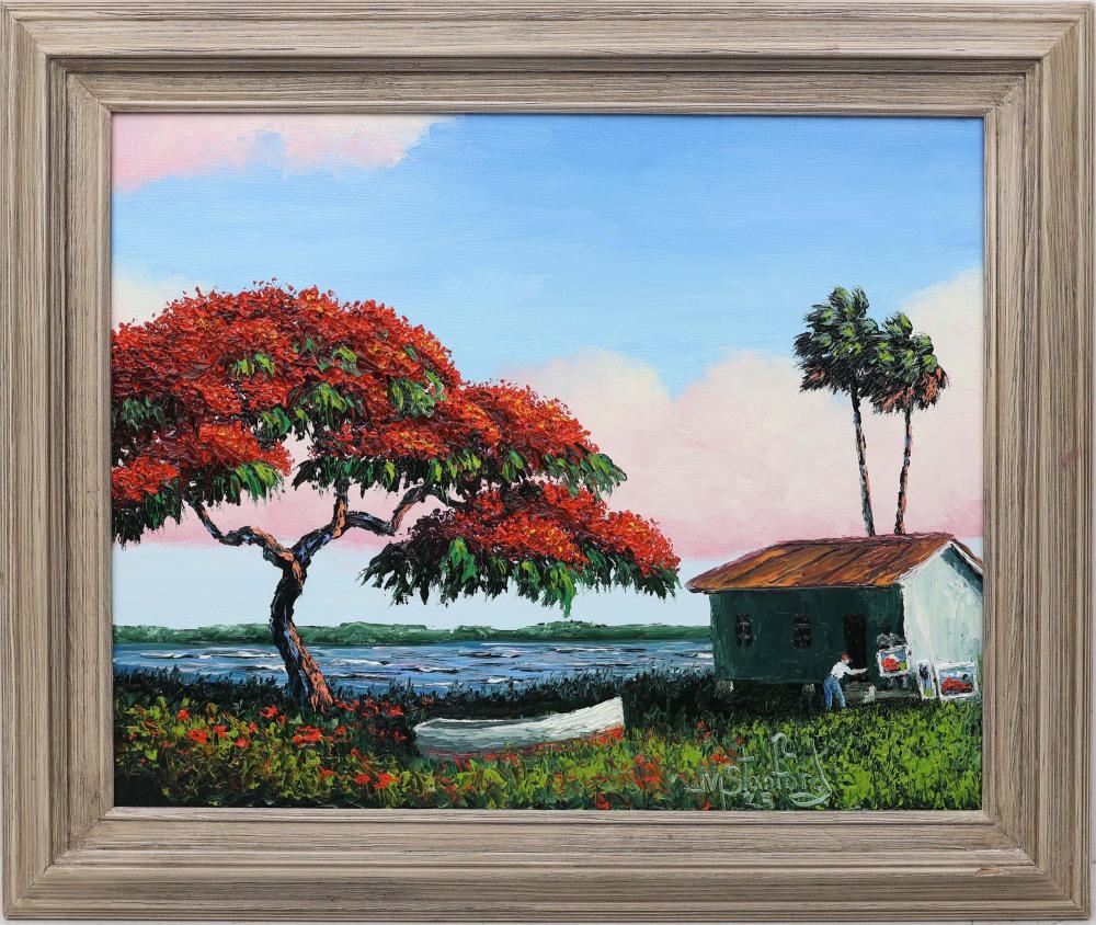 Artwork by Mark Stanford, Highwaymen artist painting alongside the menders shack, Made of Oil On Canvas Board