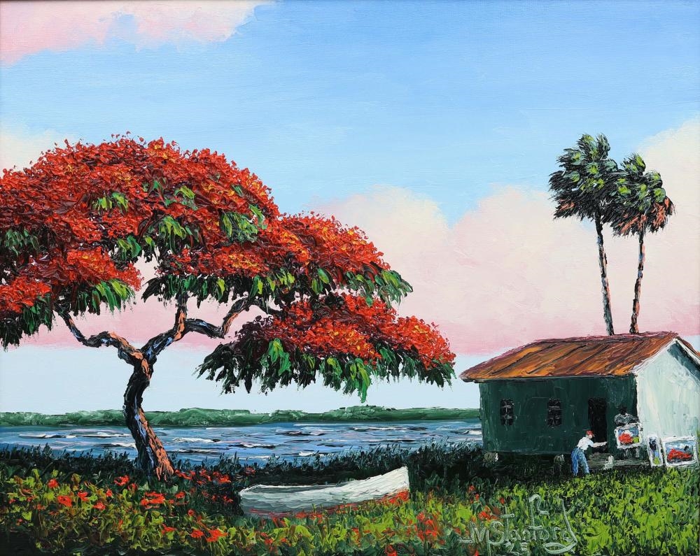 Artwork by Mark Stanford, Highwaymen artist painting alongside the menders shack, Made of Oil On Canvas Board
