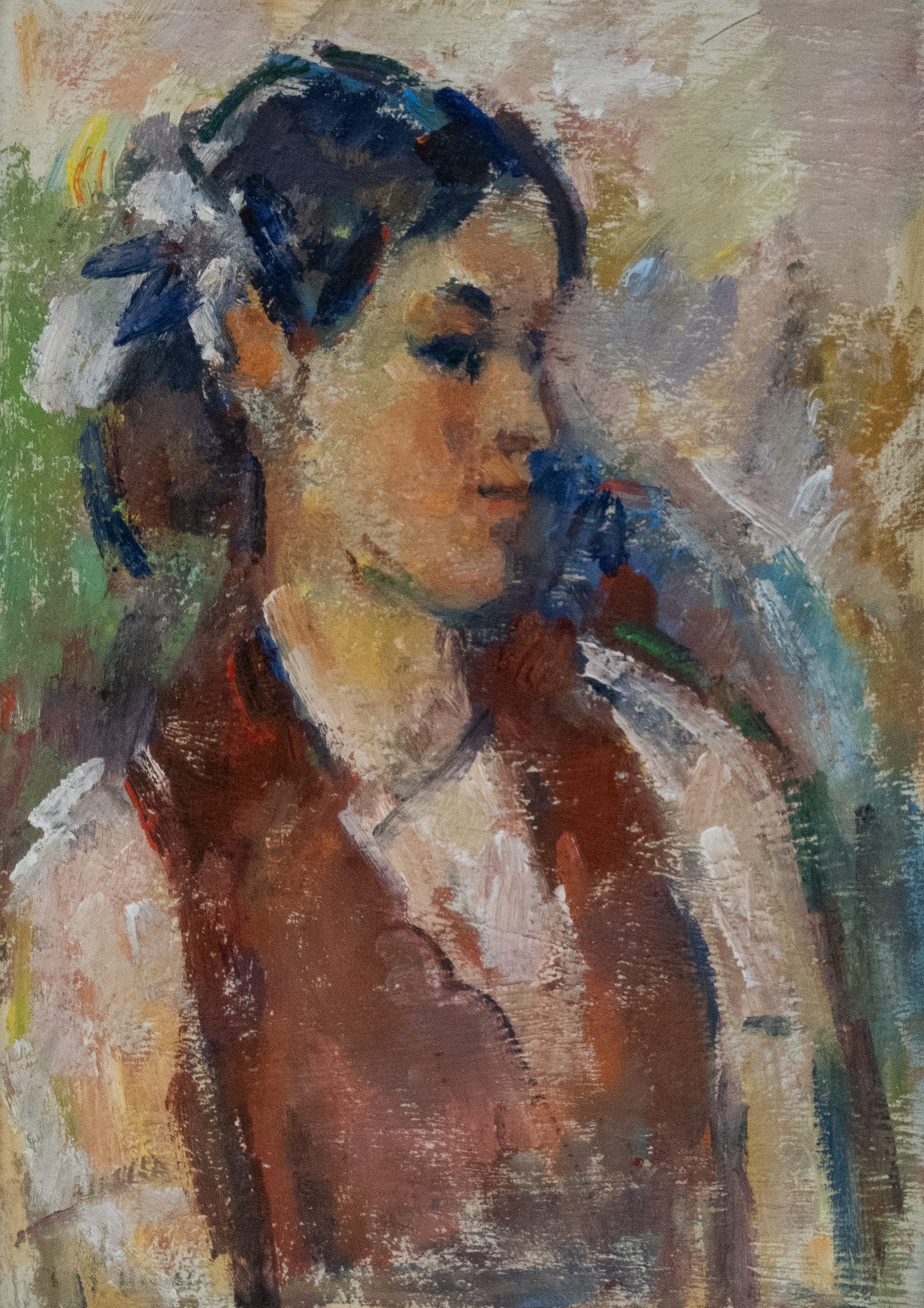 Artwork by Ion Musceleanu, "Girl Portrait", Made of oil on cardboard