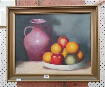 Untitled (Still Life - a plate of fruit and a vase - Elsa Walcott