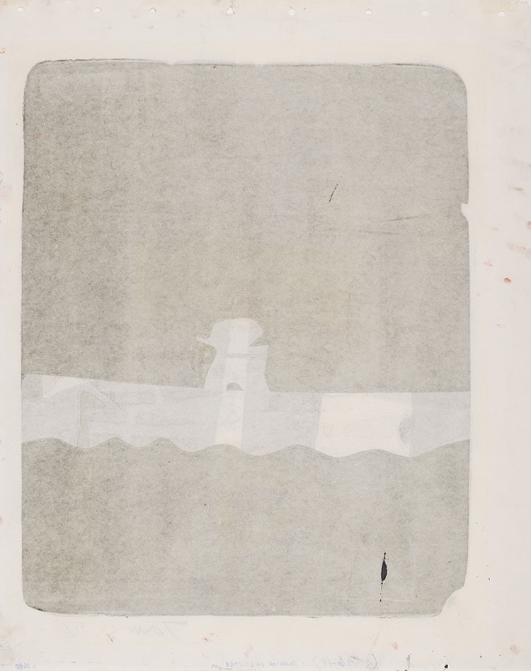 A collage of a painting on a piece of paper.