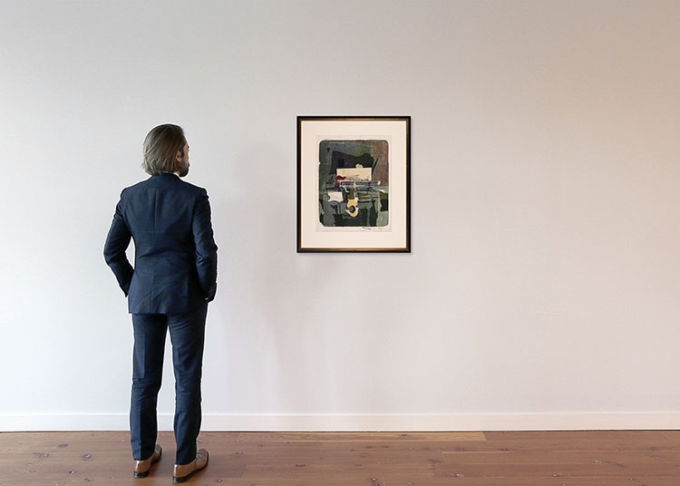A collage of a painting on a piece of paper.